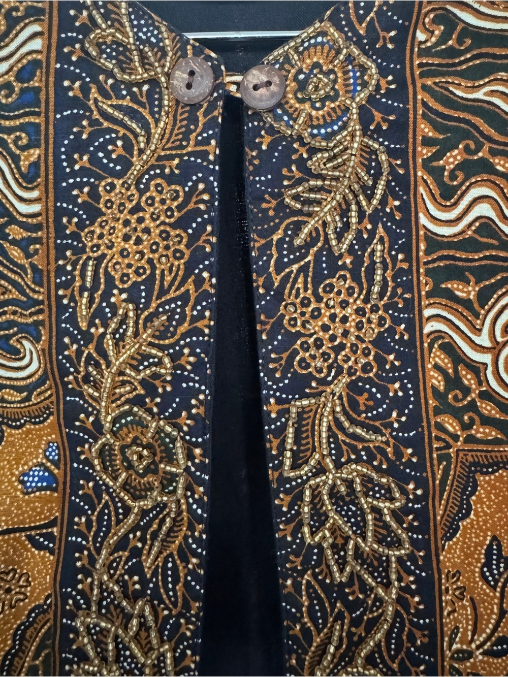 Vintage 90s Passports of Pier 1 Imports Brown Batik Beaded Cropped Jacket S - Picture 5 of 10